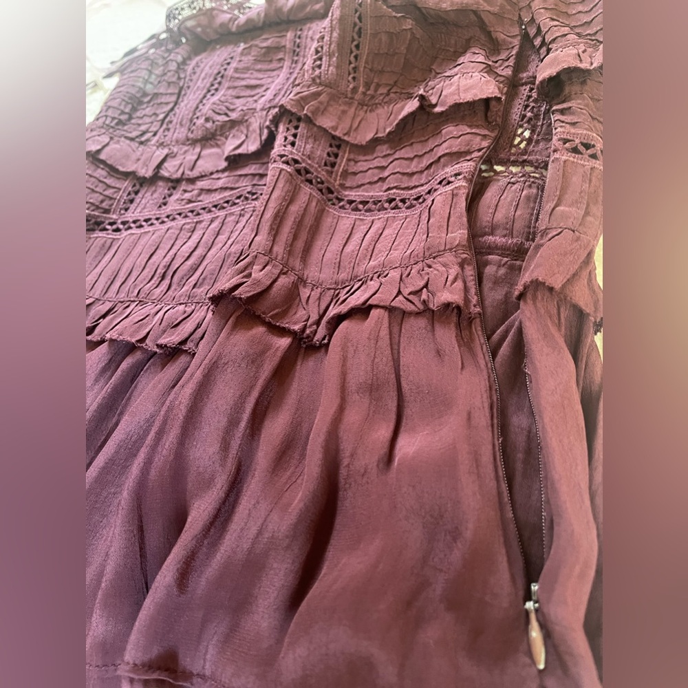 NWT Sea New York Maroon/Plum Poppy Pintuck Tassel Layered Midi Dress Sz 2 - Picture 13 of 15